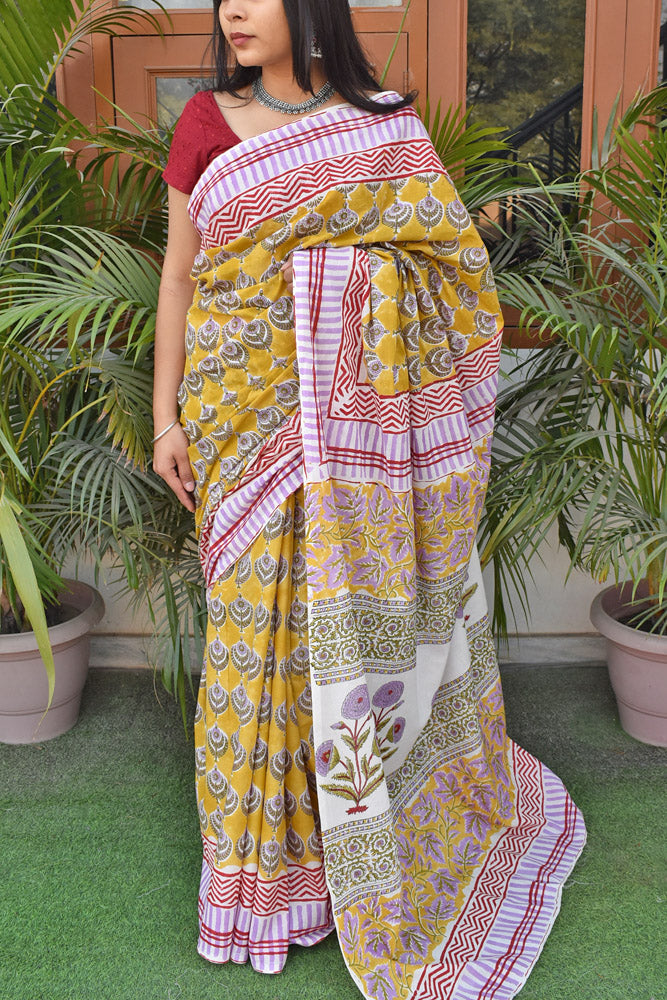 Beautiful Sanganer Hand Block Print Soft Cotton Saree