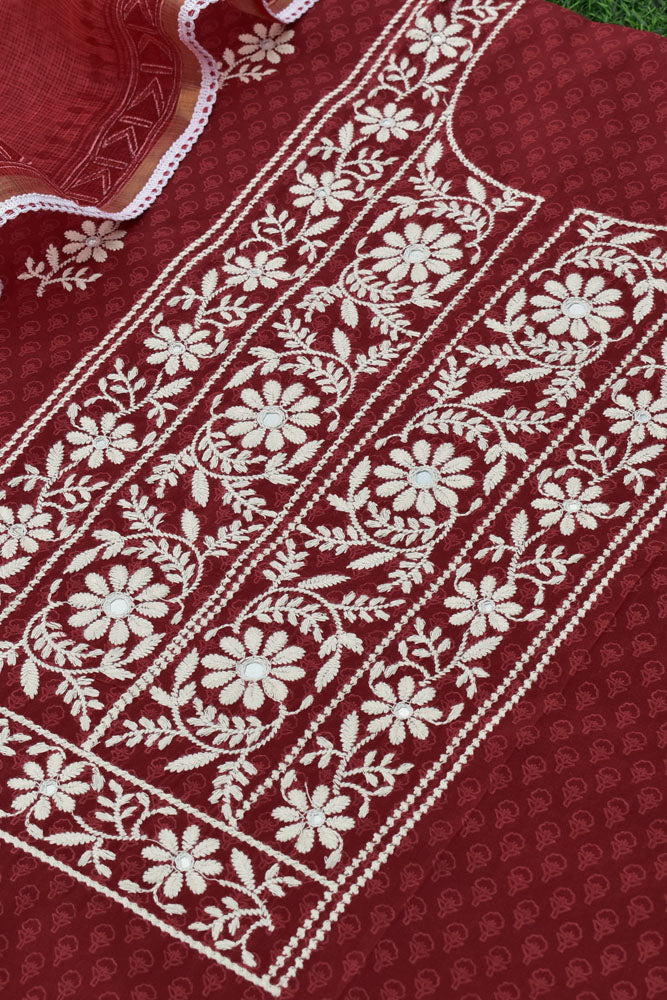 Beautiful Cotton Unstitched Suit Fabric with Embroidery work, Lace Detailing, Schiffli work bottom & & Kota Dupatta dupatta