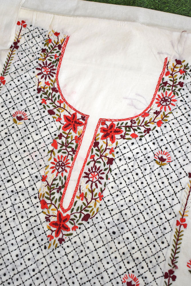 Elegant Intricate Handcrafted cotton unstitched suit fabric with embroidery