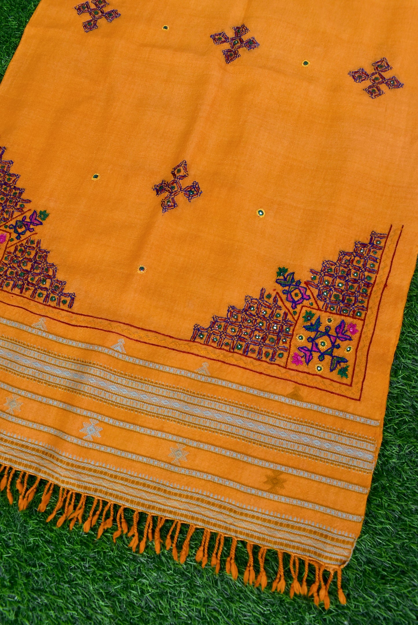 Handwoven Kutch Pure Merino Wool Stole with Mutva Hand Embroidery work