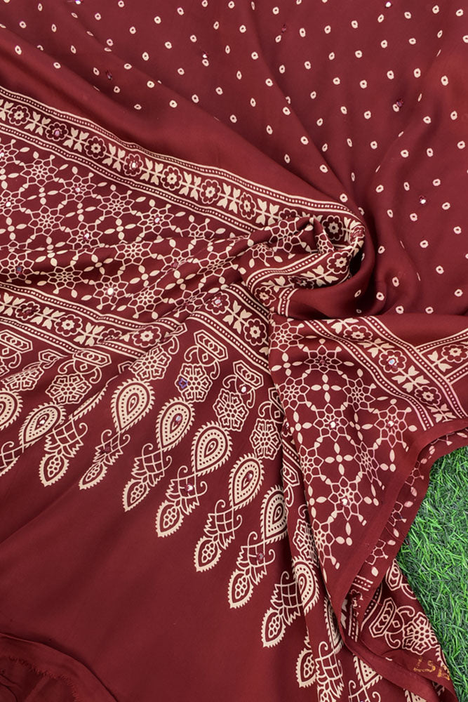 Elegant Modal Silk Dupatta with Bandhani Print & Foil Mirror Work