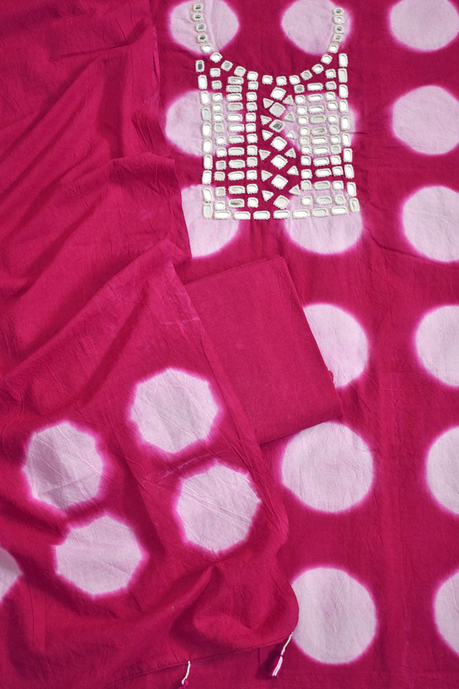 Tie & Dye Clamp Dyed cotton Unstitched Suit with Kutch Mirror work