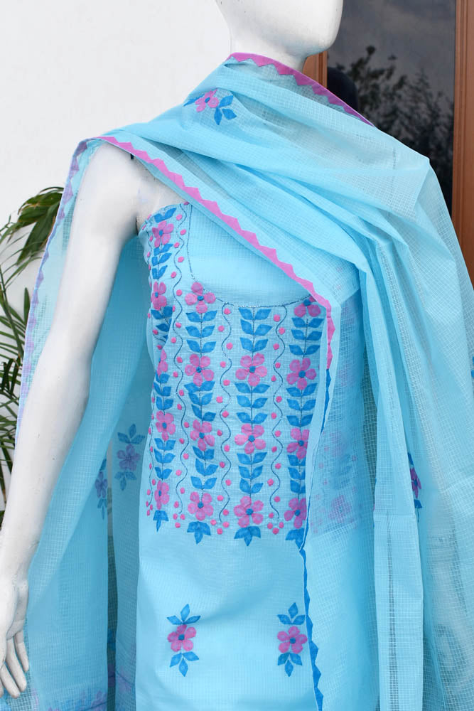 Elegant Kota Unstitched Kurta & Dupatta set with Hand done Phool patti work