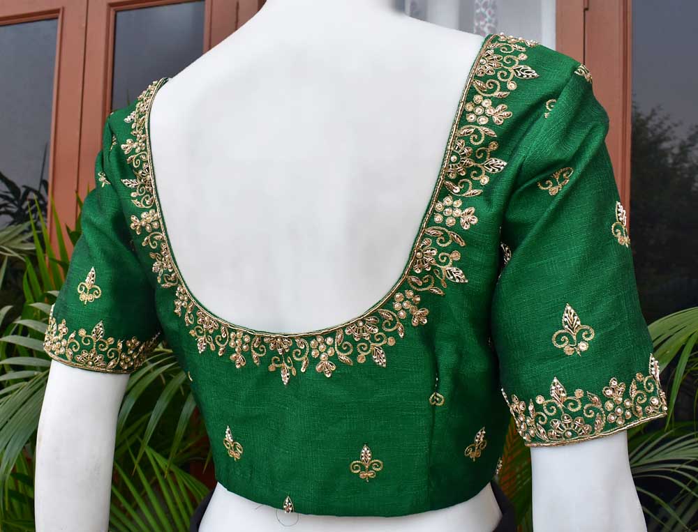 Hand Embroidered Zardozi, Dabka & Sequin work Blouse on Art Silk Fabric - Size 40, 42 ( has margins for Size Extension))