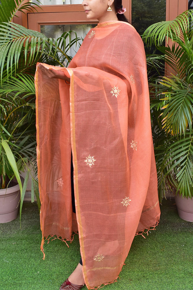 Kota silk dupatta with Pitta Embroidery work