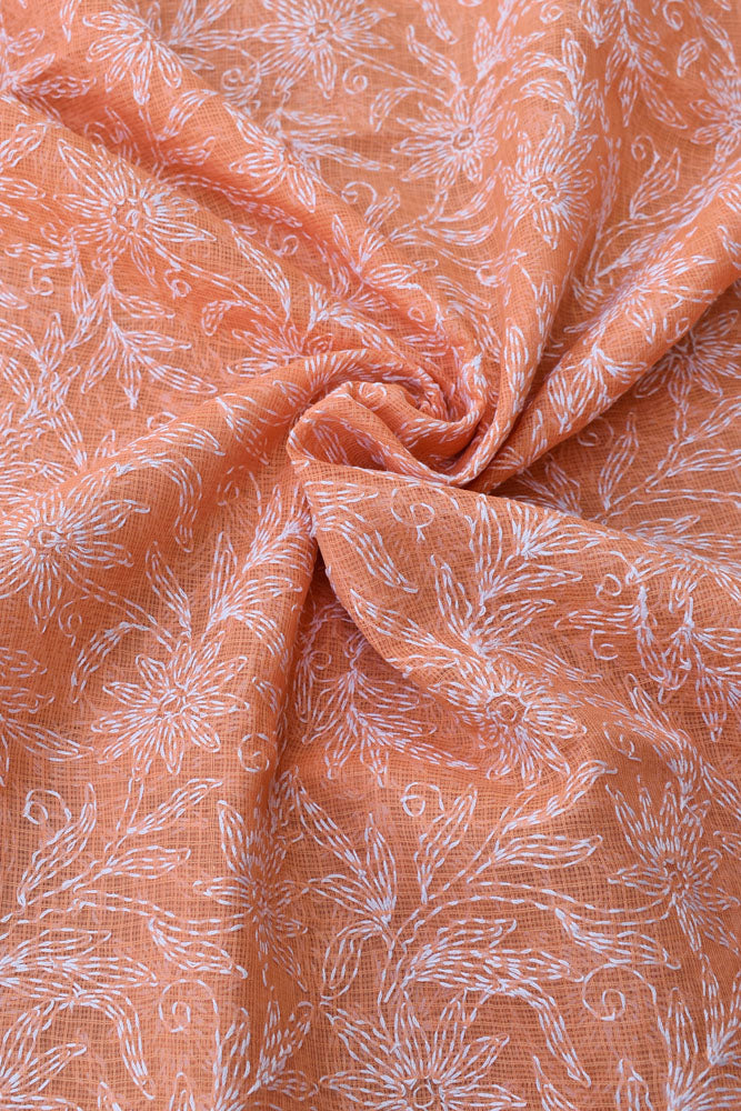 Hand Embroidered Chikankari Tepchi work Kota Doria fabric - (2.7 - 2.8 mtrs )