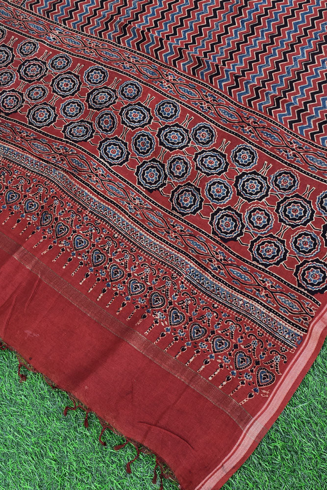 Elegant Ajrakh Hand Block Print Chanderi Dupatta