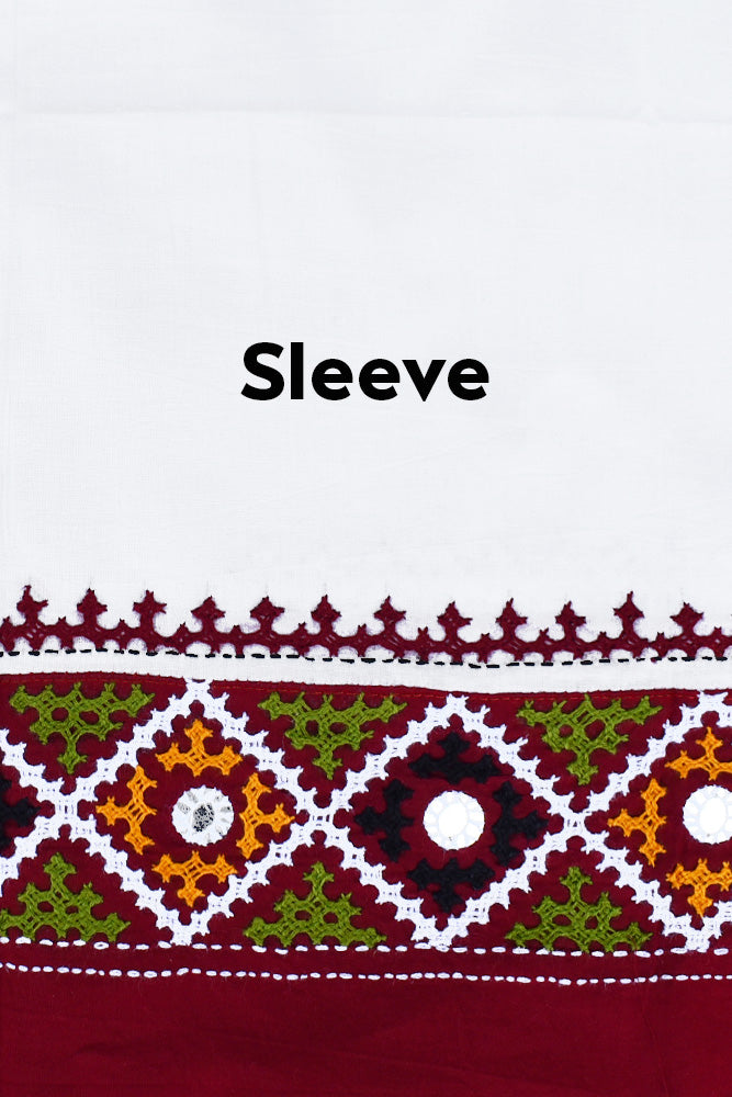 Cotton Blouse fabric with Bengal Hand Embroidery work in Kutch mirror work style