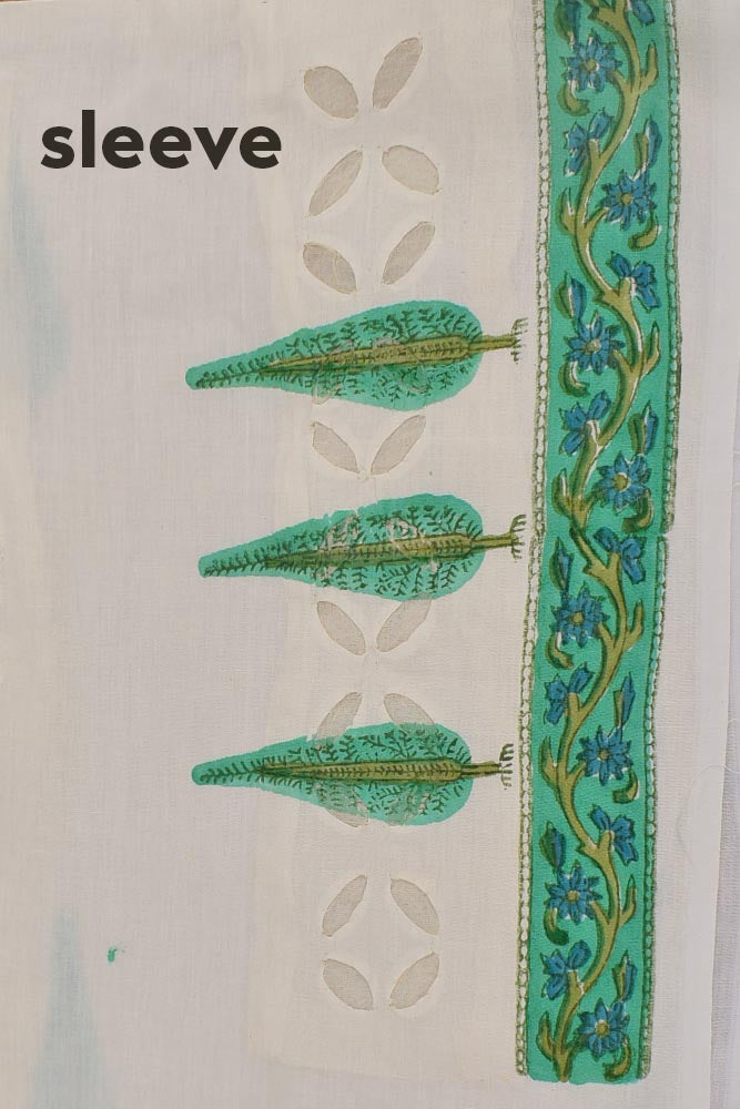 Hand Block Printed Cotton Suit with Hand applique work & Kota dupatta