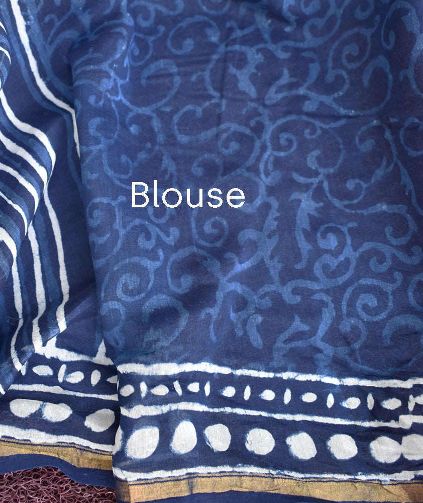 Indigo Diaries : Elegant Hand Block Printed Dabu Indigo Chanderi Saree