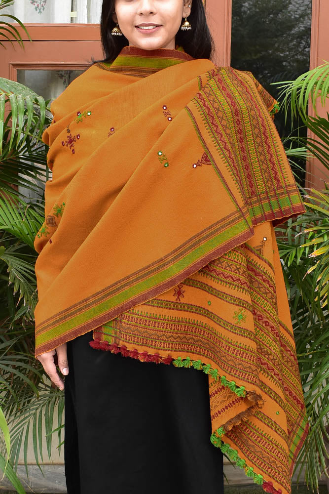 Handwoven Bhujodi Mirror Work Pure Wool Stole / Shawl