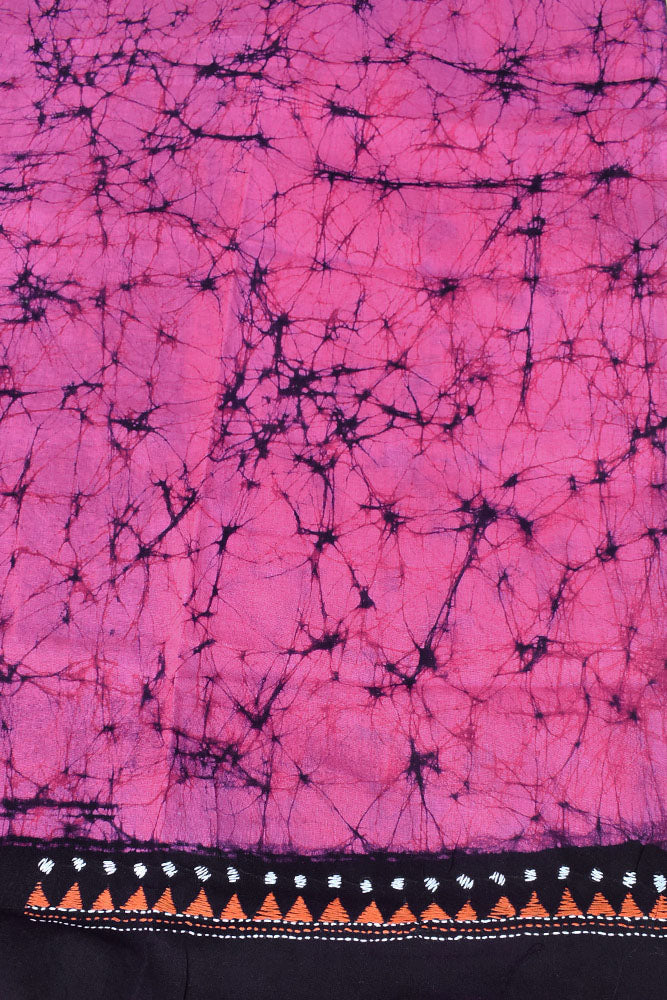 Hand crafted Batik & Kantha work cotton fabric - (Length 2.5 mtrs, )