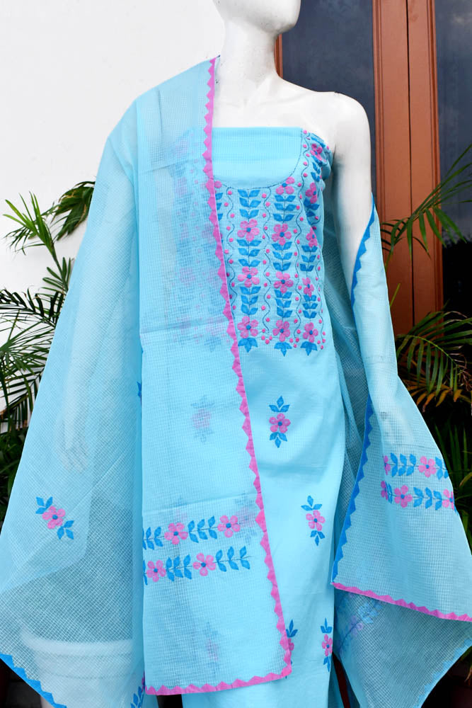 Elegant Kota Unstitched Kurta & Dupatta set with Hand done Phool patti work