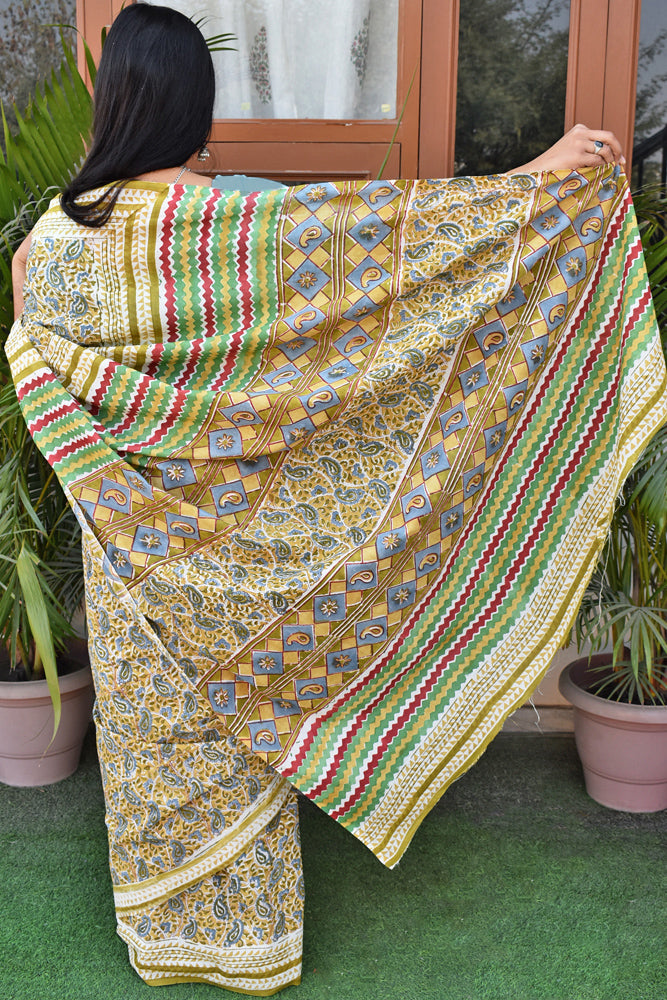 Beautiful Sanganer Hand Block Print Soft Cotton Saree