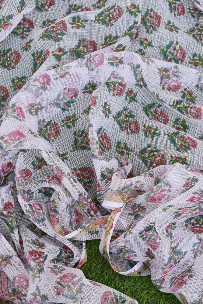 Hand Block Printed Kota Cotton Dupatta with zari border