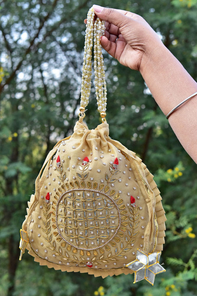 HAND GOTA PATTI & DABKA WORK SILK BLEND POTLI BAG FOR GIVEAWAYS FOR WOMEN / RETURN GIFTS & FAVOURS FOR GUESTS