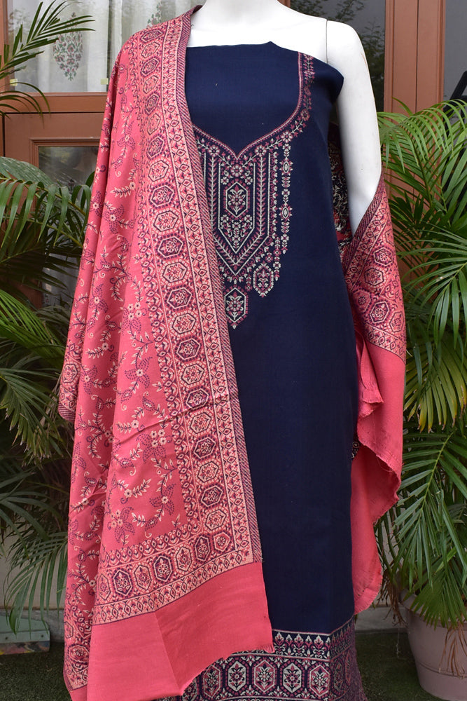 Beautiful Woolen Suit fabric & Stole with All over pattern and Zari & Thread weaving