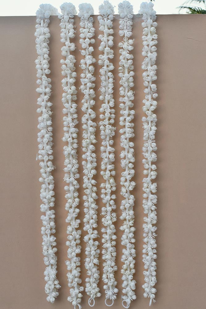 Pack of 6 - Artificial Jasmine/ Mogra/ Gajra/Mallipoo Veni, Flower Garland strings - 4.8 ft + (off white color))