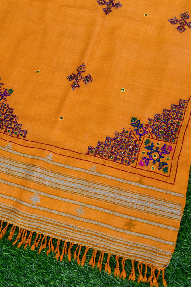 Handwoven Kutch Pure Merino Wool Stole with Mutva Hand Embroidery work