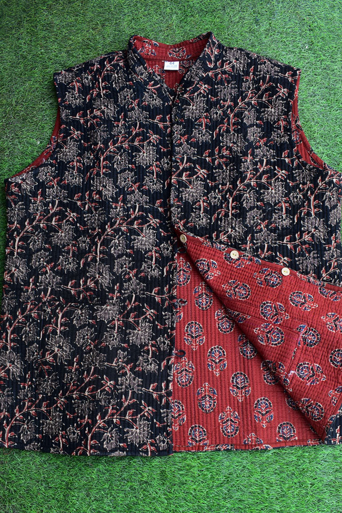Block Print Quilted Reversible cotton jacket - Size - 44