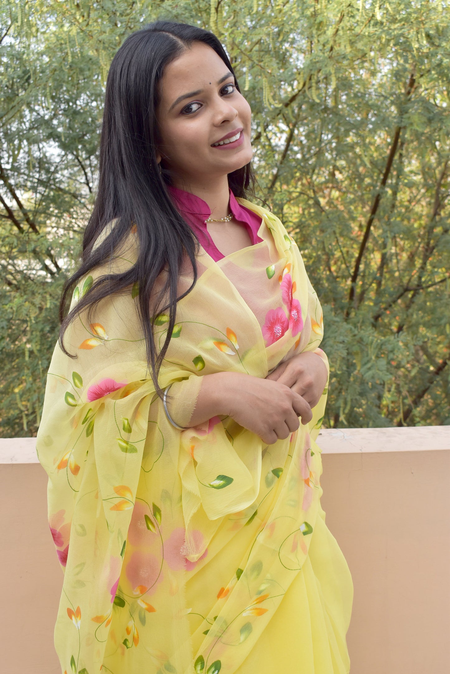 Prakriti : Beautiful Chiffon Saree with Hand Painted Floral Motifs