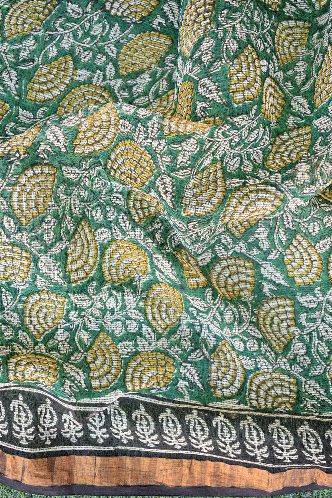 Beautiful Hand Block Printed Kota cotton Saree with zari border