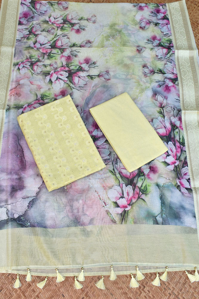 Beautiful Banarasi suit with woven bootis and Digital print dupatta