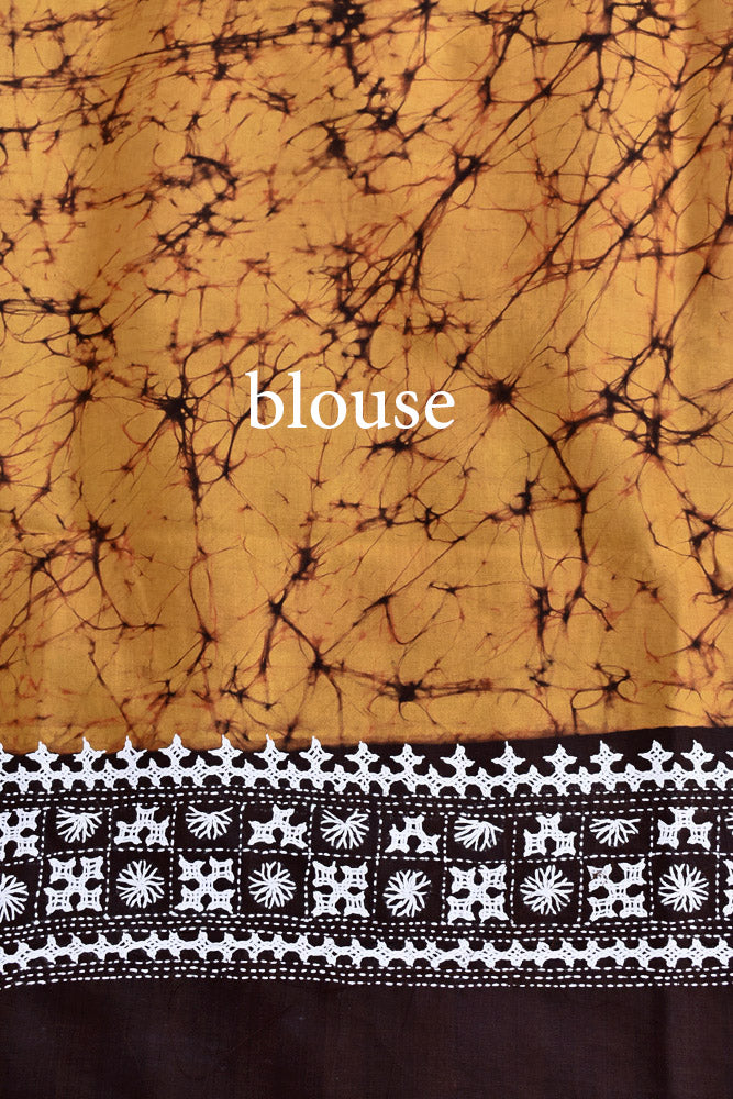 Hand Embroidered Sindhi Stitch work & Wax Batik Bangalore Pure Silk saree