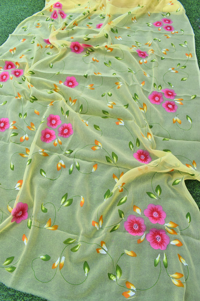 Prakriti : Beautiful Chiffon Saree with Hand Painted Floral Motifs