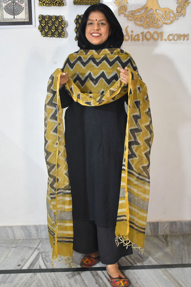 Hand Block Printed Kota Doria Cotton Dupatta