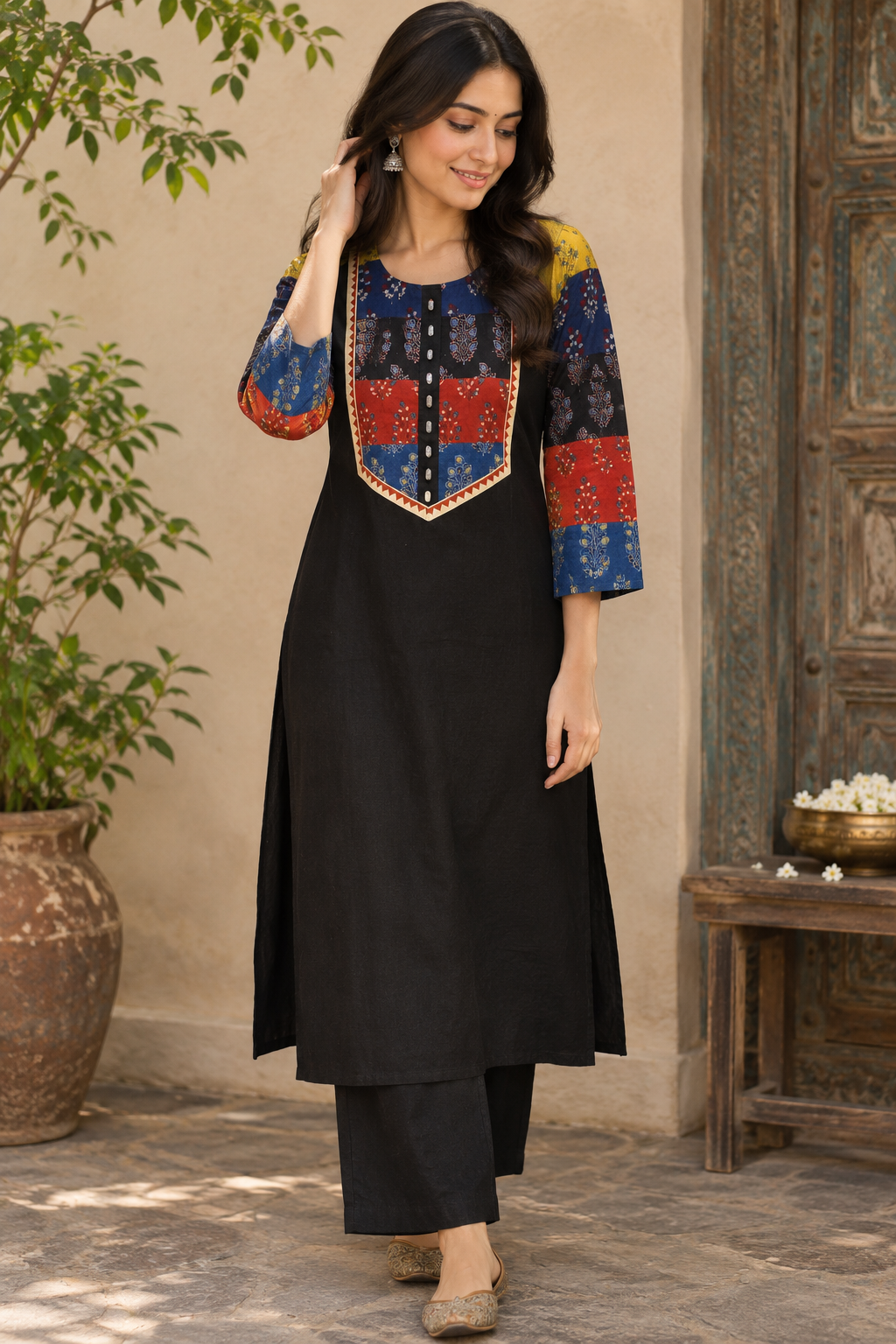 Designer Ajrakh cotton Kurta & Pant With Mirror Work - Size 38 to 48 ( all sizes)