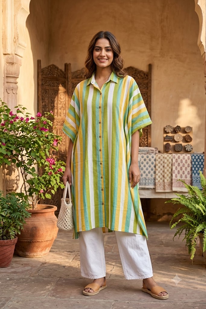 Hand Block Printed Kaftan, Free Size