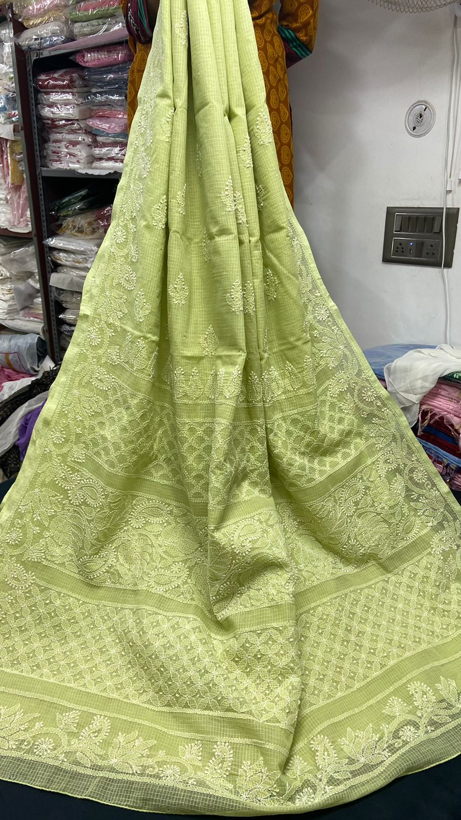 Elegant Kota cotton Saree with Hand Lucknowi Chikankari work ( without BP)