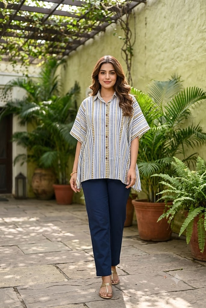 Hand Block Printed Kaftan, Free Size