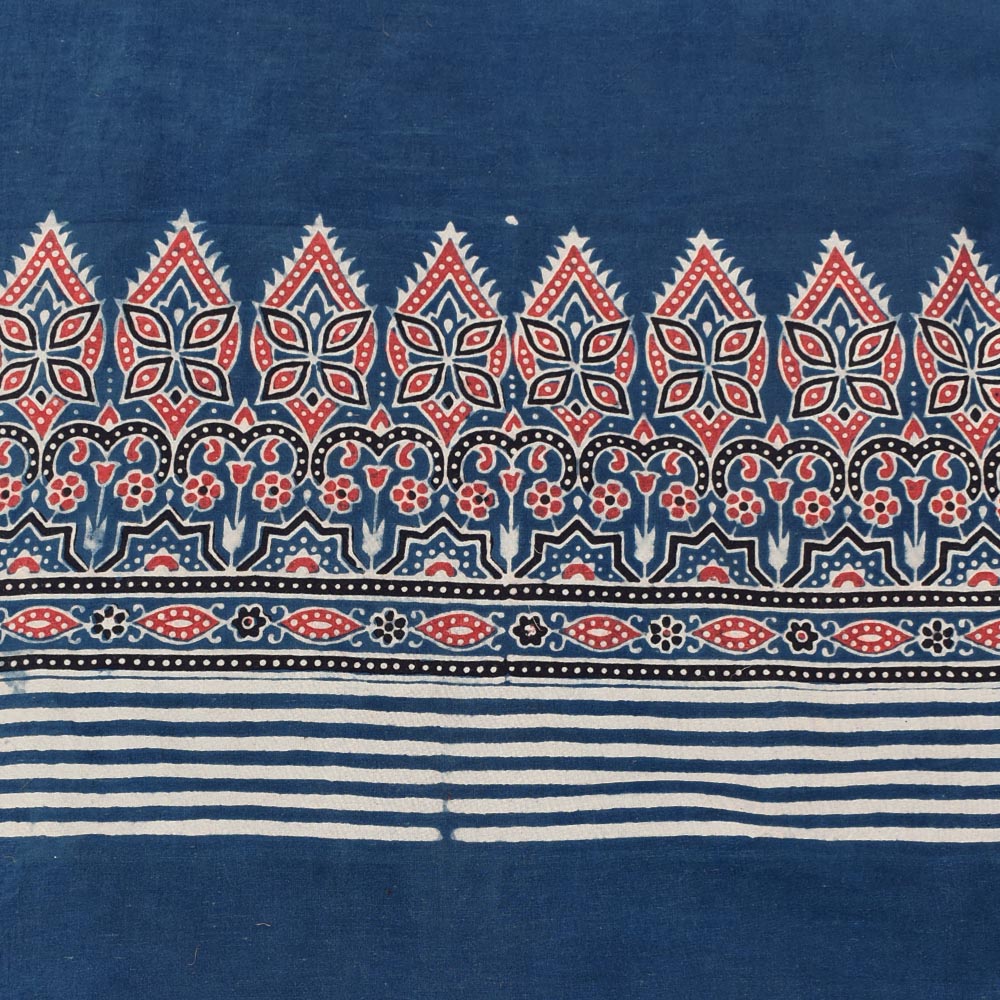 Hand Block Print Ajrakh Cotton Suit with designer Ajrakh neck yoke pattern