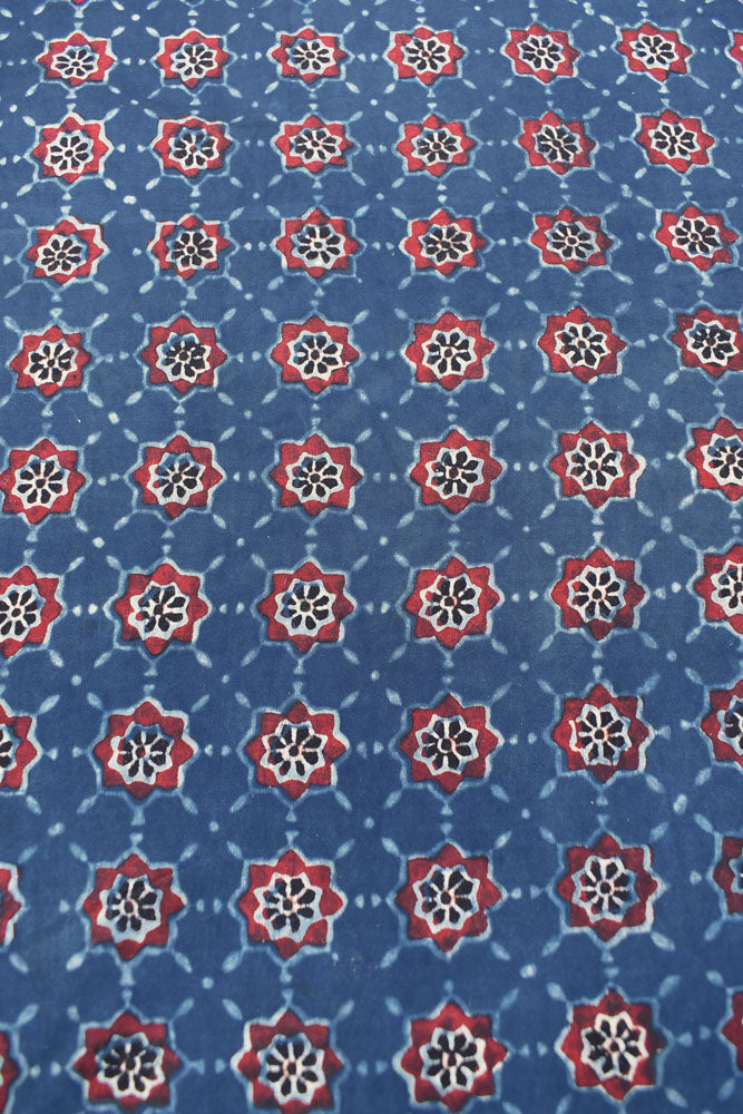 Beautiful Modal Silk Ajrakh Hand Block Print Fabric - 2.5 mtrs cut