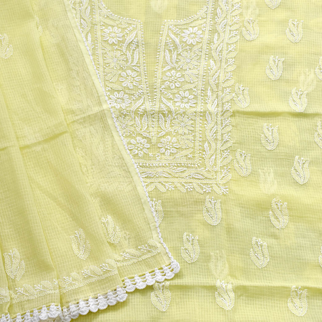 Elegant Kota Doria Kurta & Dupatta Set with Lucknowi Hand Chikankari embroidery