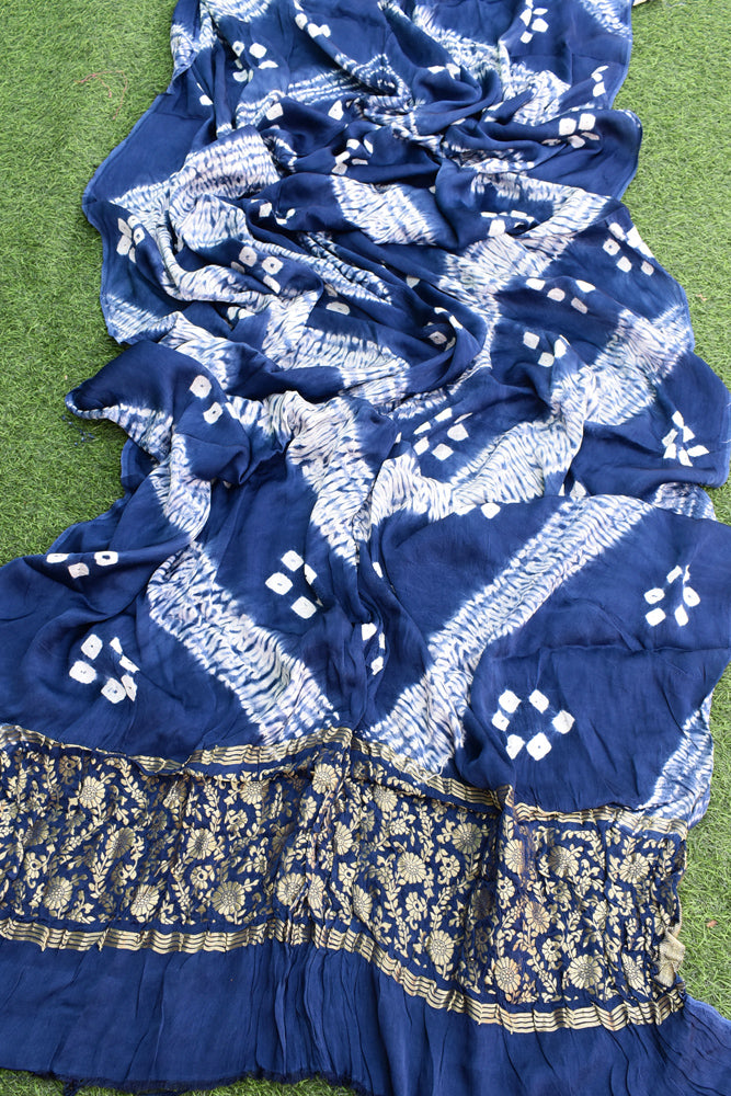 Beautiful Hand Crafted Shibori Modal Silk Dupatta with Tissue Lagdi patta palla