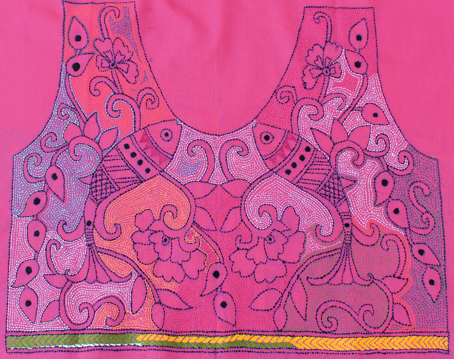 Cotton Blouse fabric with Hand Nakkshi Kantha work