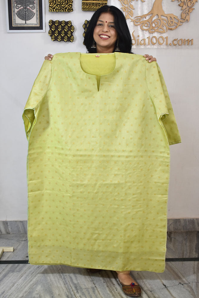 Semi Stitched Block Printed Tussar Silk Kurta