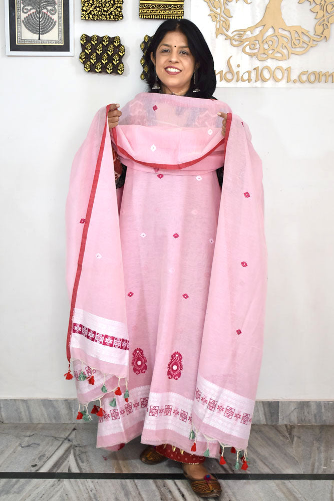 Kalakriti : Beautiful Hand Woven Soft Cotton Jamdani Kurta Fabric & Dupatta set