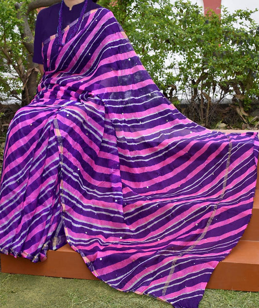 Beautiful Handcrafted Leheriya Kota Silk Saree with Muqaish work
