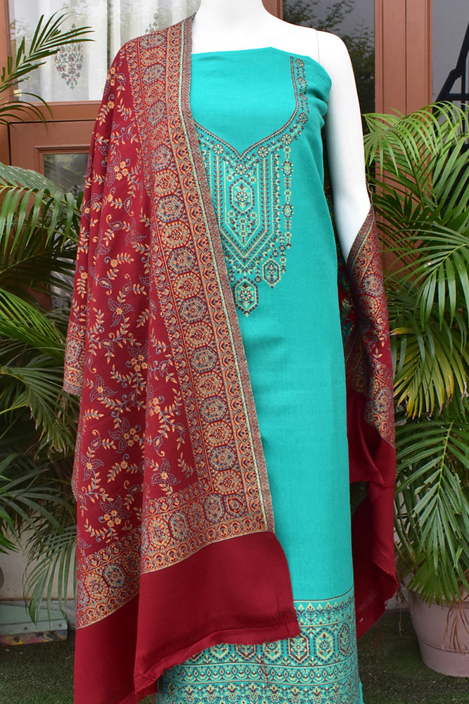 Beautiful Woolen Suit fabric & Stole with All over pattern and Zari & Thread weaving