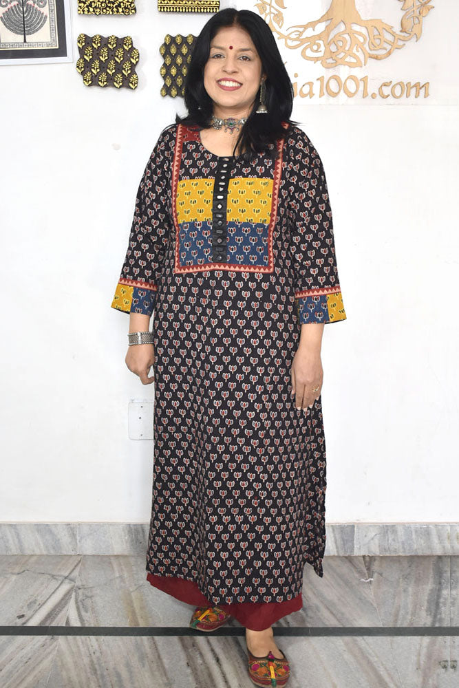 Designer Hand Block Printed Ajrakh cotton Kurta / Dress - Size 36 to 46 ( all sizes)