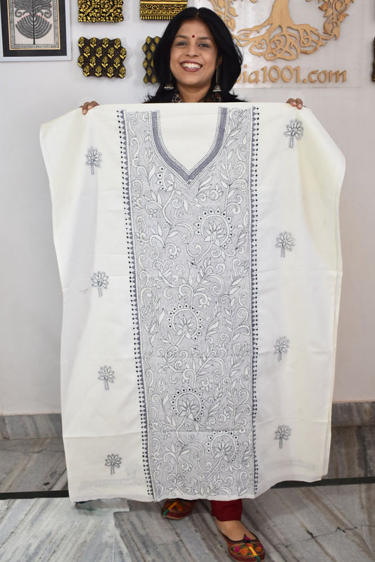 Hand Embroidered Kantha work cotton fabric - (Length 2.8 mtrs )