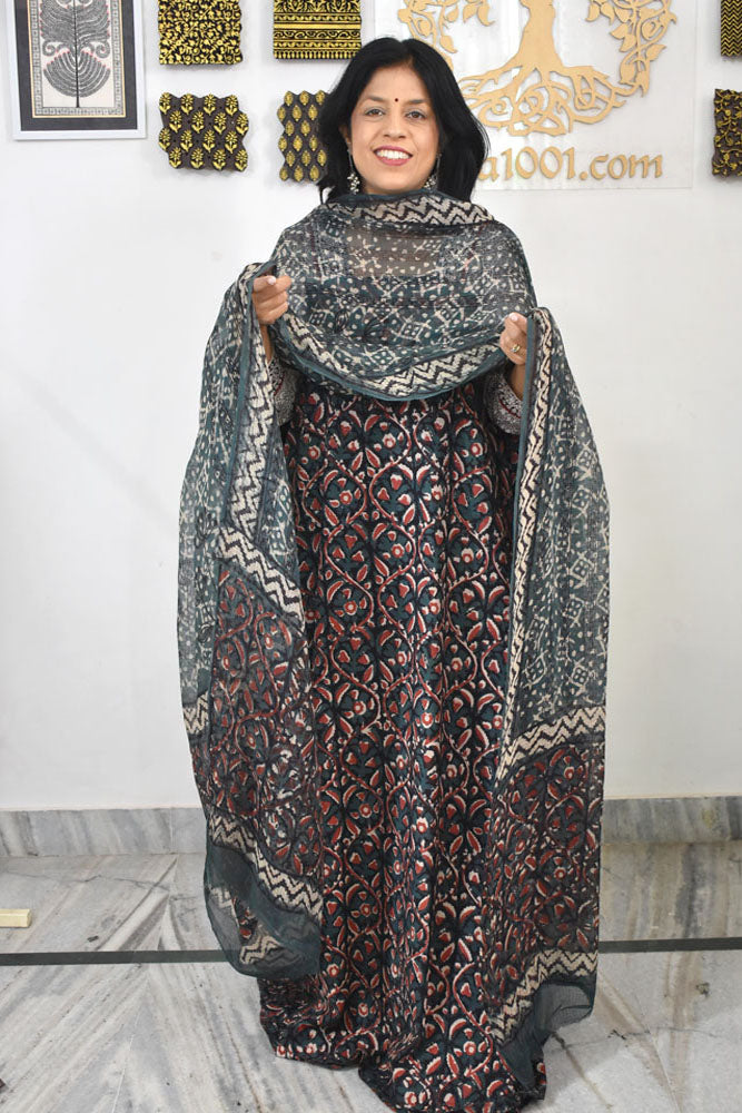 Beautiful Vanaspathi Ajrakh Pure cotton suit with Kota Doria dupatta