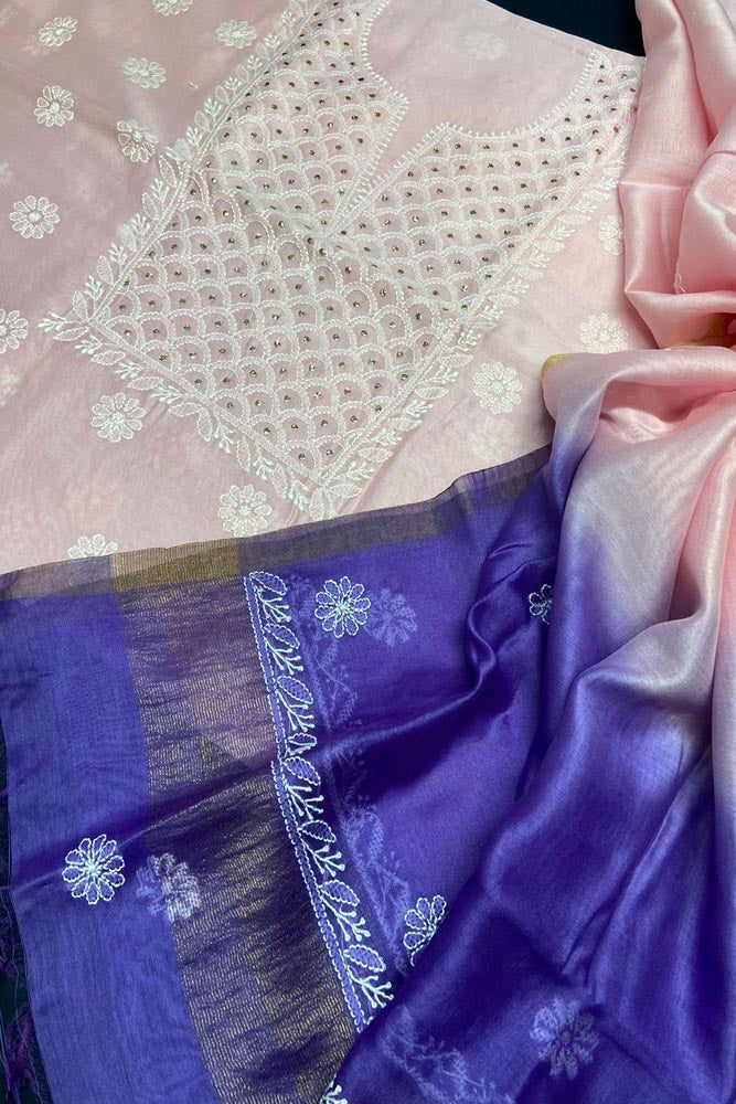Elegant Chanderi Kurta & Tie & Dye Dupatta Set with Chikankari Embroidery & Muqaish work