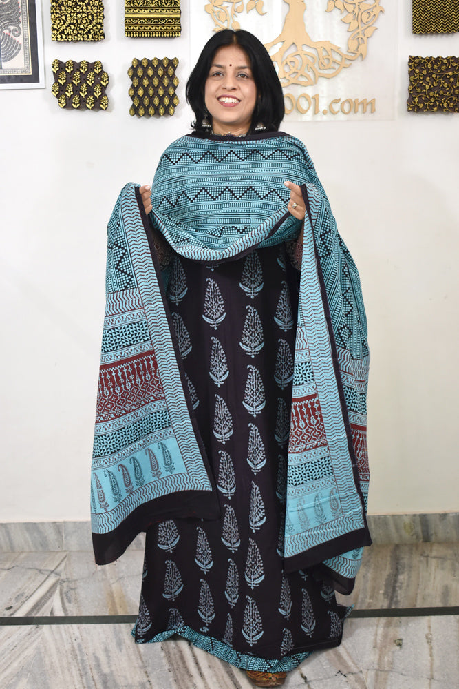 Bagh Hand Block Printed unstitched 3 pc Cotton suit fabric from MP