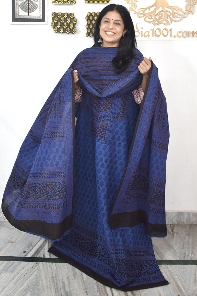 Bagh Hand Block Printed unstitched 3 pc Cotton suit fabric with block print from MP