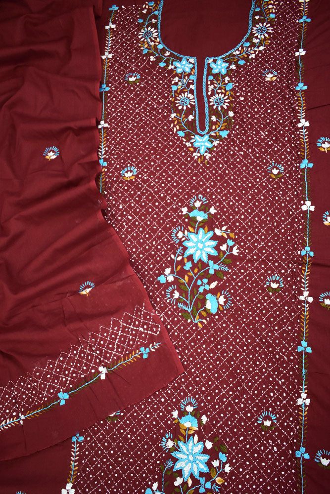 Elegant Intricate Handcrafted cotton unstitched suit fabric with embroidery
